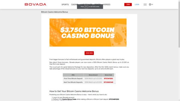 Bovada $3750 Bitcoin Casino Bonus