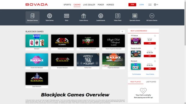 Bovada Blackjack Games