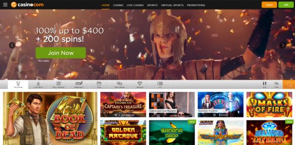 Casino.com $400 Bonus + 200 Free Spins