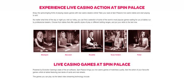 Spin Palace Live Casino