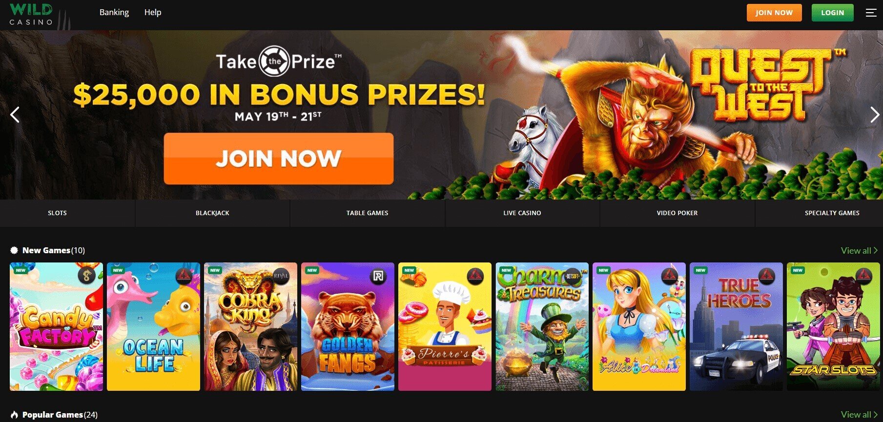 Wild Casino Home Page